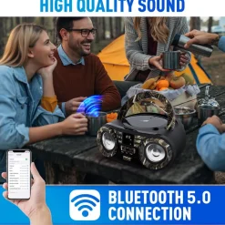 Portable CD Player Boombox, Wireless Streaming, 50W, LED Display, White<Pyle Best