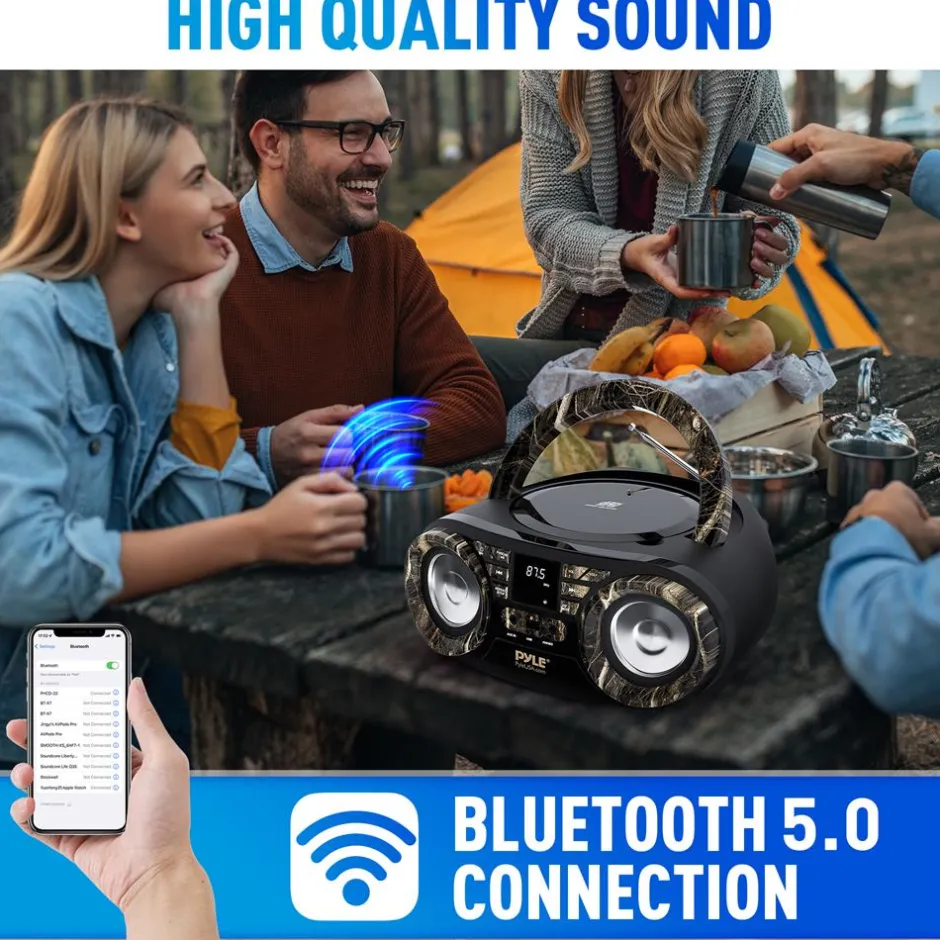 Portable CD Player Boombox, Wireless Streaming, 50W, LED Display, White<Pyle Best