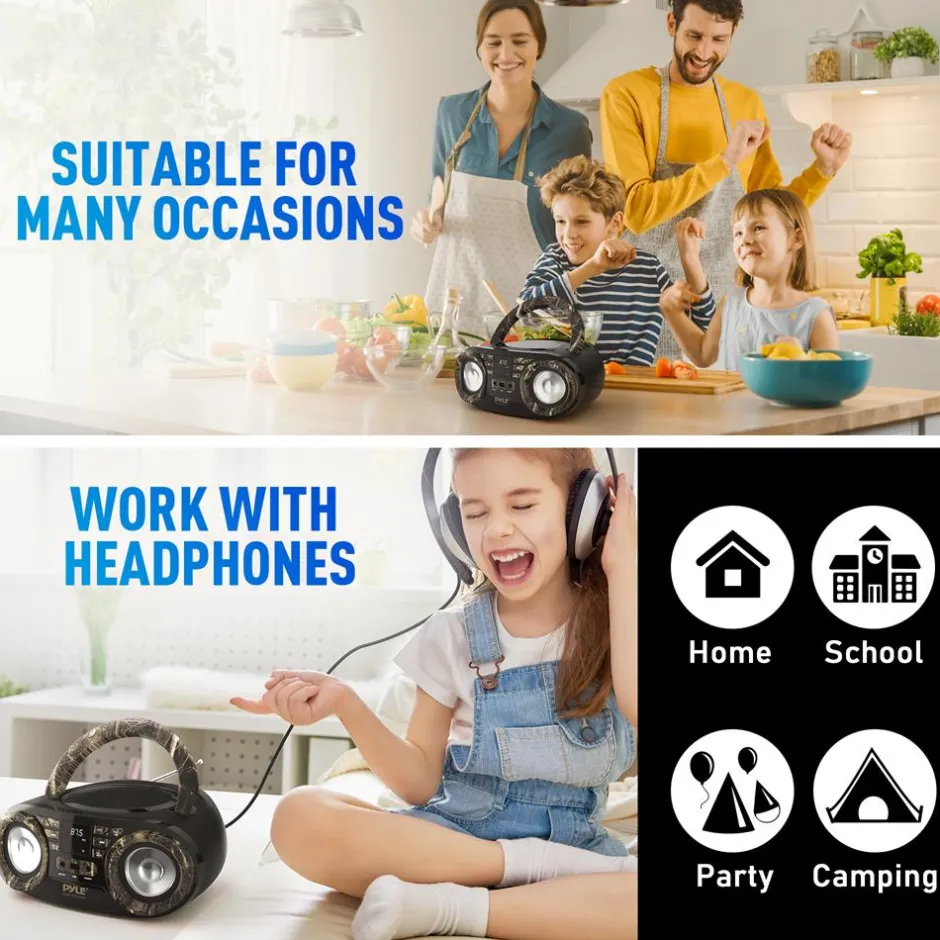 Portable CD Player Boombox, Wireless Streaming, 50W, LED Display, White<Pyle Best
