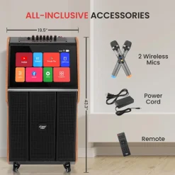 Portable Karaoke Machine, HD Touch Screen, Dual Wireless Mics, Trolley<Pyle Discount