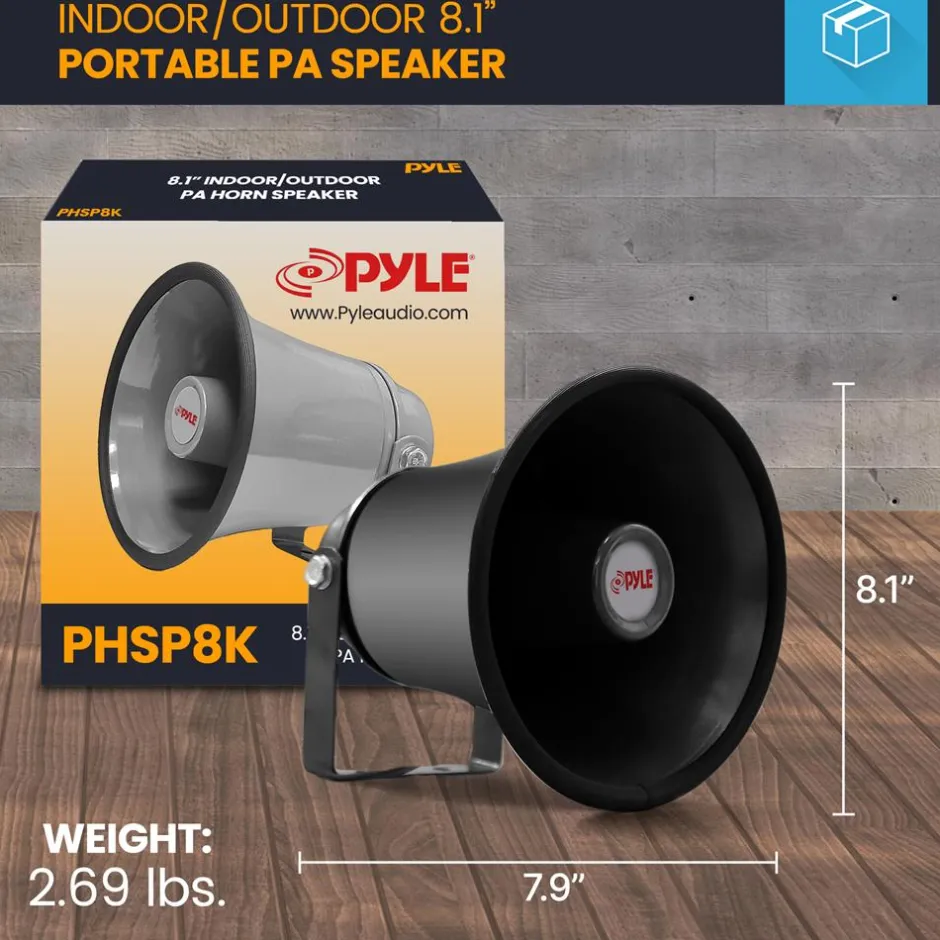 Portable PA Horn Speaker, Clear Sound, Aluminum Housing, Grey<Pyle Discount