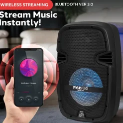 Portable PA Speaker DJ Mixer Bundle, 600W, Bluetooth, LED Lights, 10