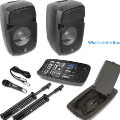 Portable PA Speaker DJ Mixer Bundle, 600W, Bluetooth, LED Lights, 10