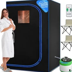 Portable 2-Person Sauna Tent, Detox & Relax, 4L Steamer, 2 Chairs, Black<SereneLife Best