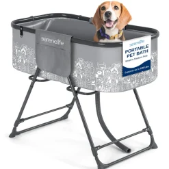 Portable Pet Bath Tub, Easy Clean, Marine Grade PVC, Gray<SereneLife