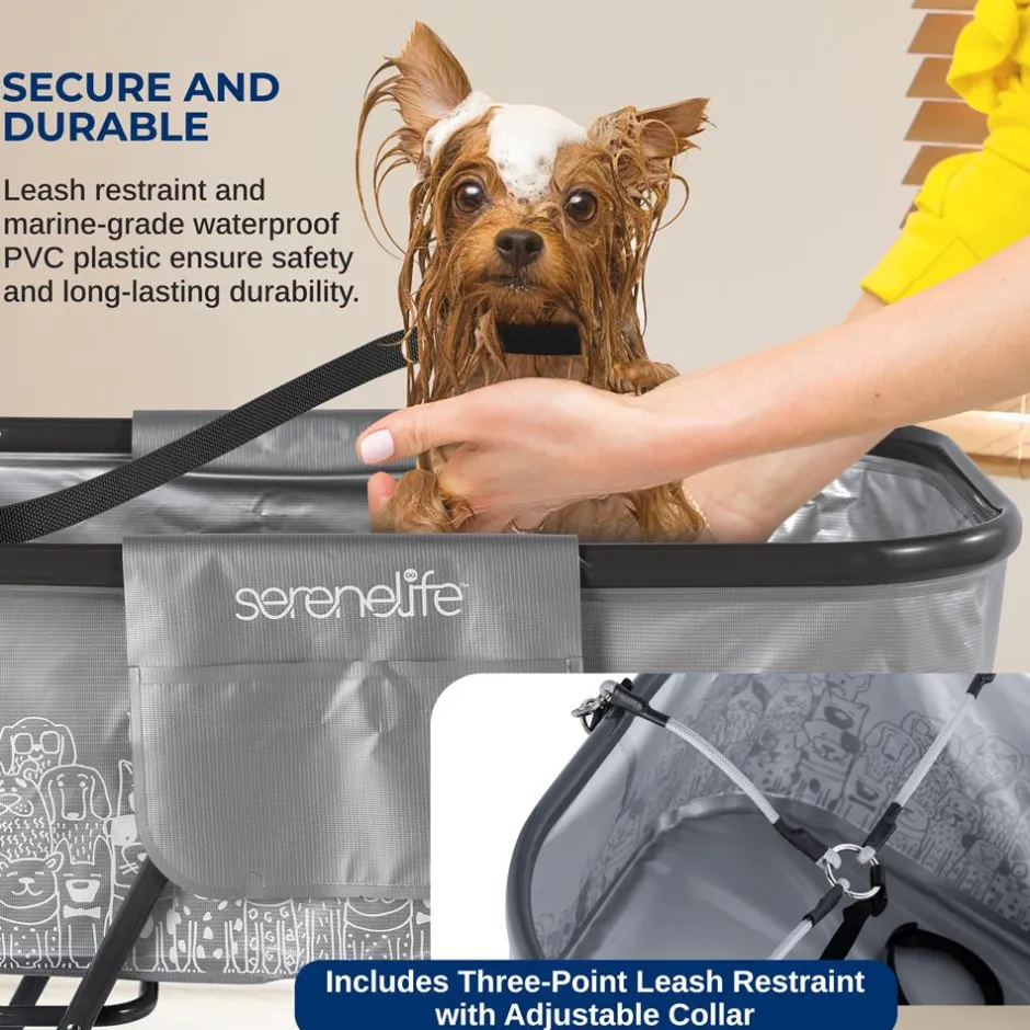 Portable Pet Bath Tub, Easy Clean, Marine Grade PVC, Gray<SereneLife
