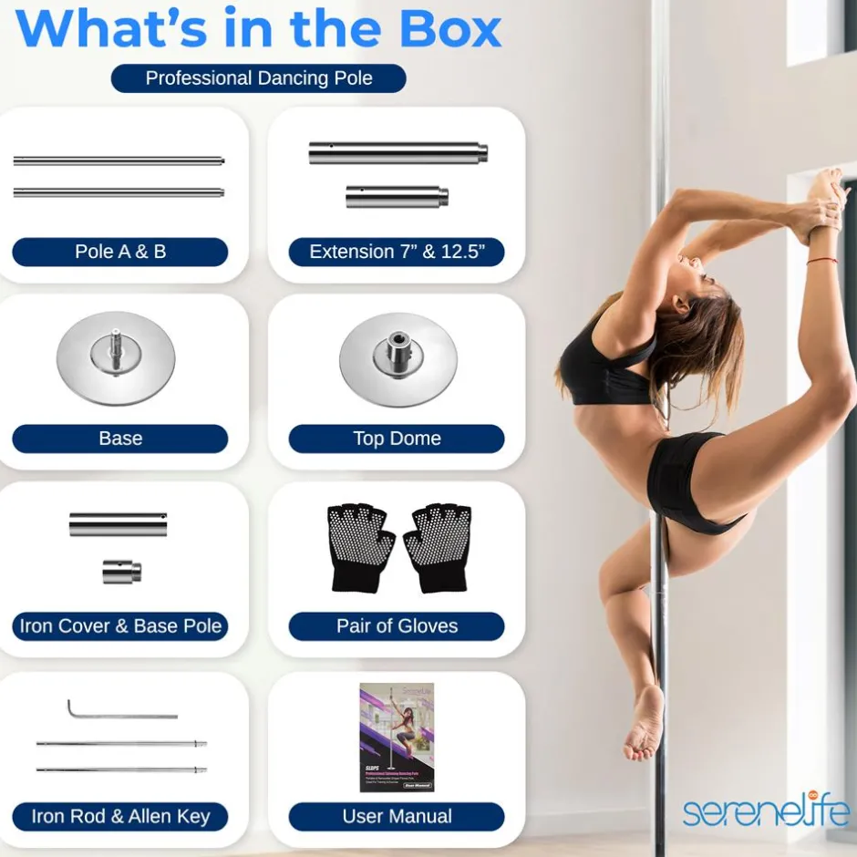 Portable Spinning Dance Pole, Adjustable Steel, Holds 1102 lbs<SereneLife Clearance