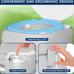 Portable Toilet 5.8 Gal Leak-Proof High-Density Polyethylene Camping<SereneLife