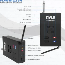 Portable Wireless Mic System, Rechargeable, Bluetooth, Dual Mics, Black<Pyle Sale