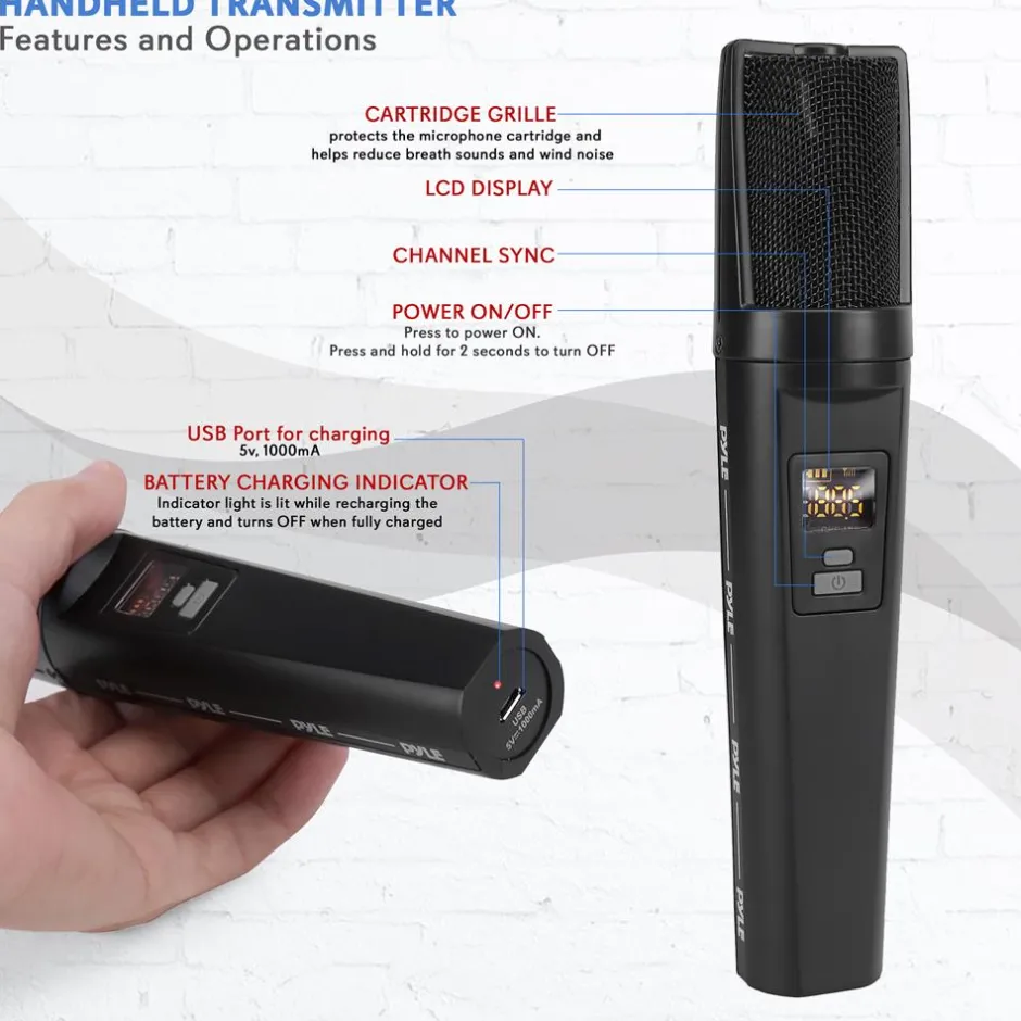 Portable Wireless Mic System, Rechargeable, Bluetooth, Dual Mics, Black<Pyle Sale