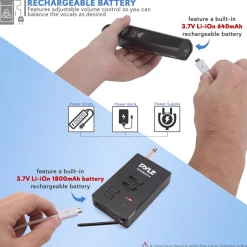 Portable Wireless Mic System, Rechargeable, Bluetooth, Dual Mics, Black<Pyle Sale