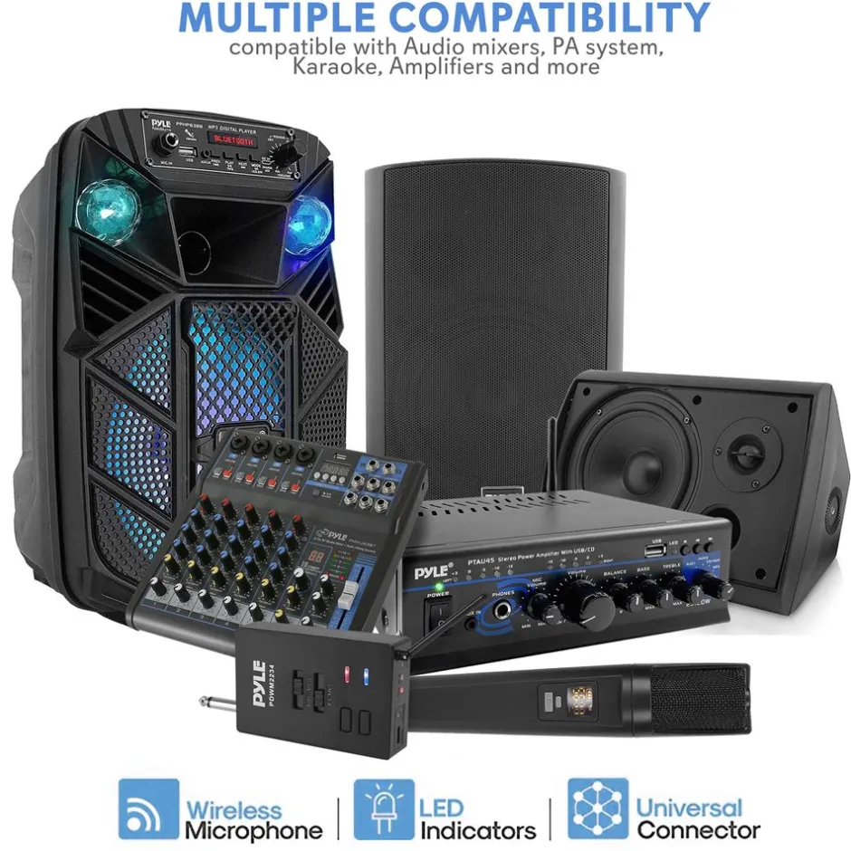 Portable Wireless Mic System, Rechargeable, Bluetooth, Dual Mics, Black<Pyle Sale