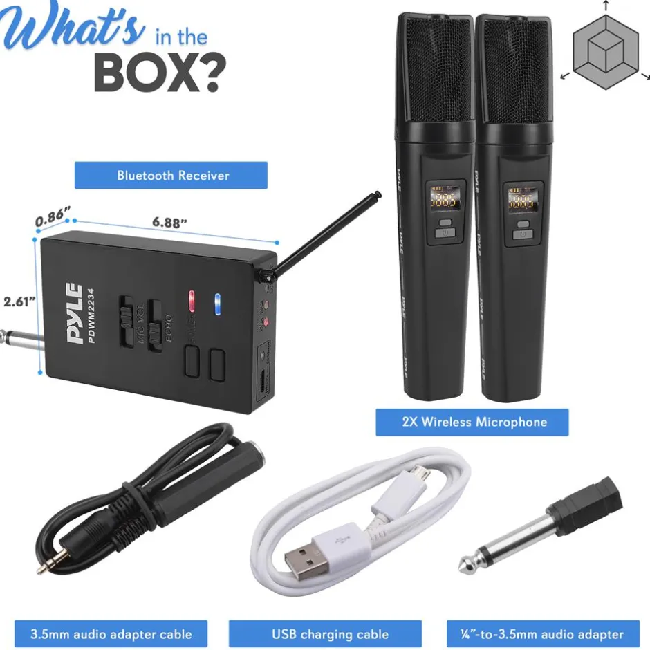 Portable Wireless Mic System, Rechargeable, Bluetooth, Dual Mics, Black<Pyle Sale
