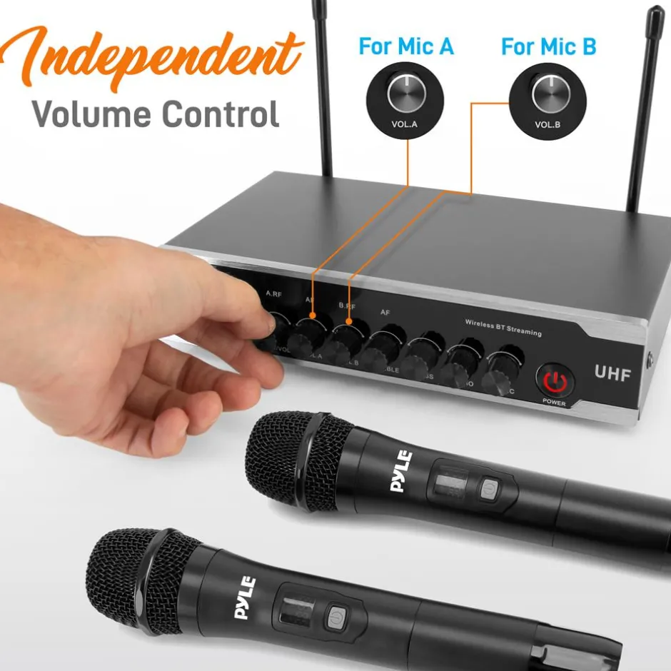 Portable Wireless Mic System - Crisp Audio, Bluetooth, Dual Handheld Mics<Pyle New