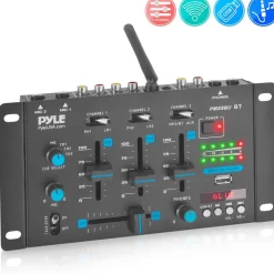 Professional 3-Channel Wireless DJ Mixer with Bluetooth, USB, and<Pyle Clearance