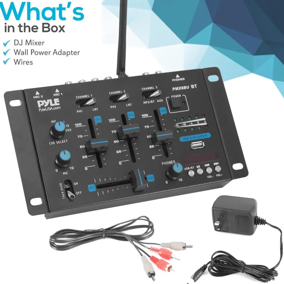 Professional 3-Channel Wireless DJ Mixer with Bluetooth, USB, and<Pyle Clearance