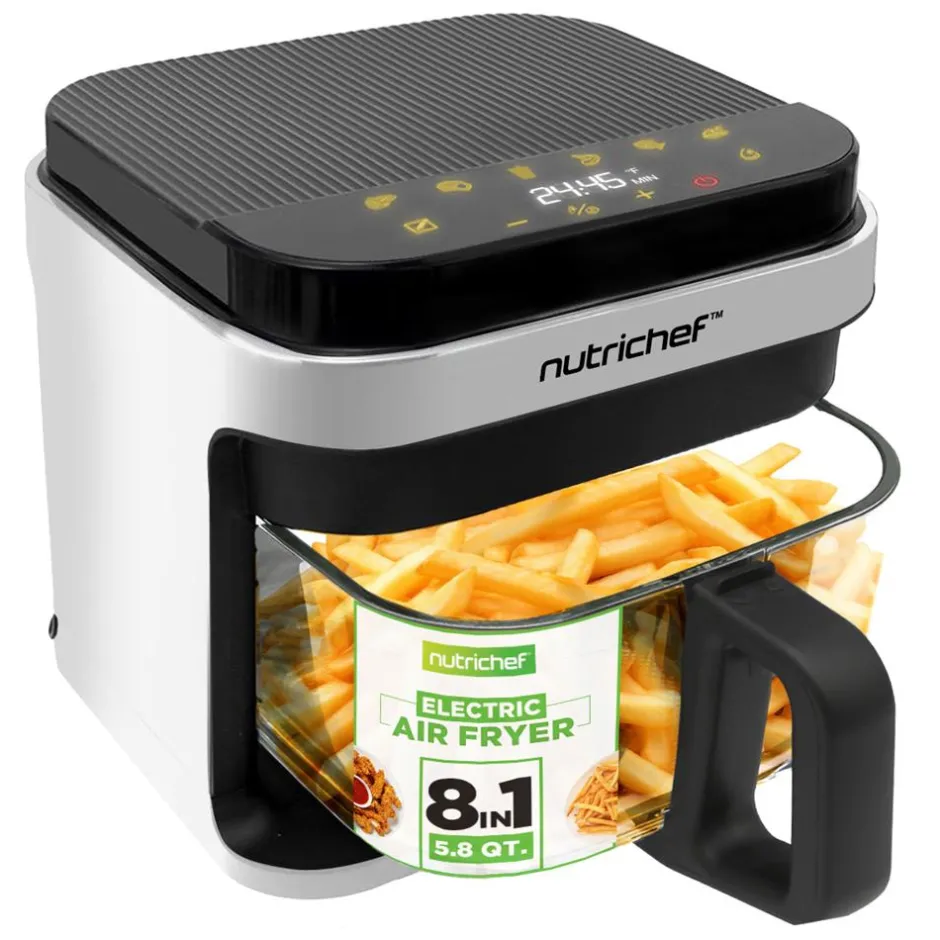 5.8QT Air Fryer, Quick Cooking, Transparent Bowl, White<NutriChef Online