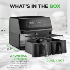 4.4Qt Dual Basket Air Fryer<NutriChef