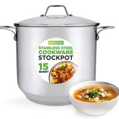 15-Quart Stainless Steel Stock Pot, Induction Safe, Tempered Glass Lid<NutriChef Online