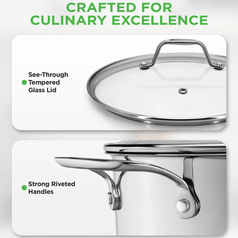 15-Quart Stainless Steel Stock Pot, Induction Safe, Tempered Glass Lid<NutriChef Online