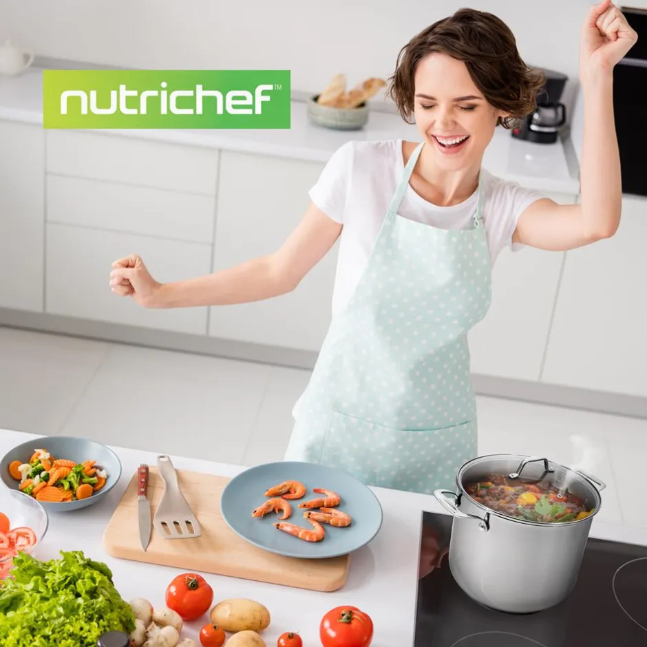 15-Quart Stainless Steel Stock Pot, Induction Safe, Tempered Glass Lid<NutriChef Online