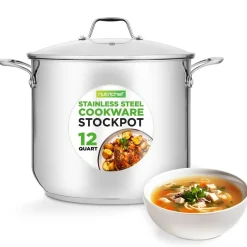 12-Quart Stock Pot, Even Heat, Stainless Steel, Tempered Glass Lid<NutriChef New