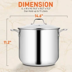 12-Quart Stock Pot, Even Heat, Stainless Steel, Tempered Glass Lid<NutriChef New