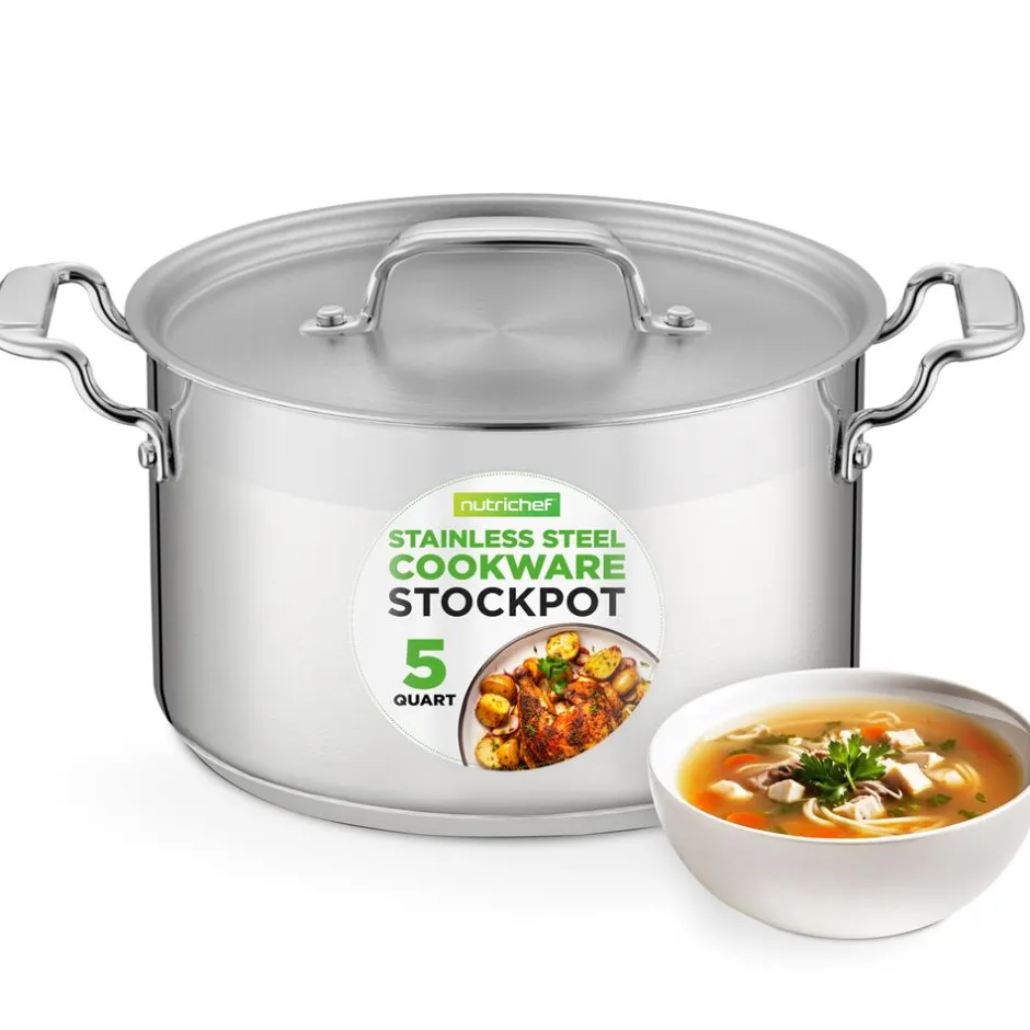5-Quart Stockpot for Even Heat, Stainless Steel, Induction Compatible<NutriChef Best
