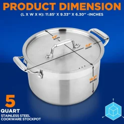 5-Quart Stockpot for Even Heat, Stainless Steel, Induction Compatible<NutriChef Best