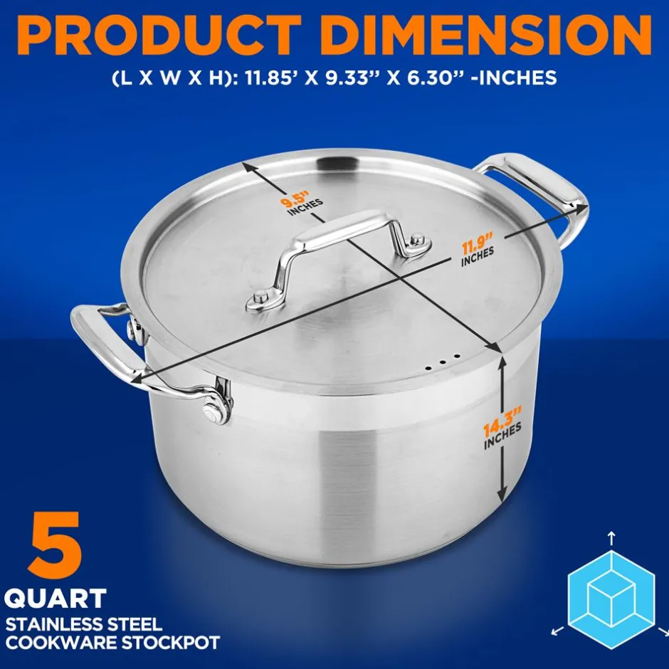 5-Quart Stockpot for Even Heat, Stainless Steel, Induction Compatible<NutriChef Best