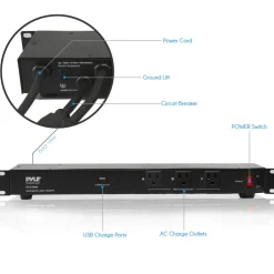 Rack Mount Power Conditioner with AC Outlets & USB<Pyle Online