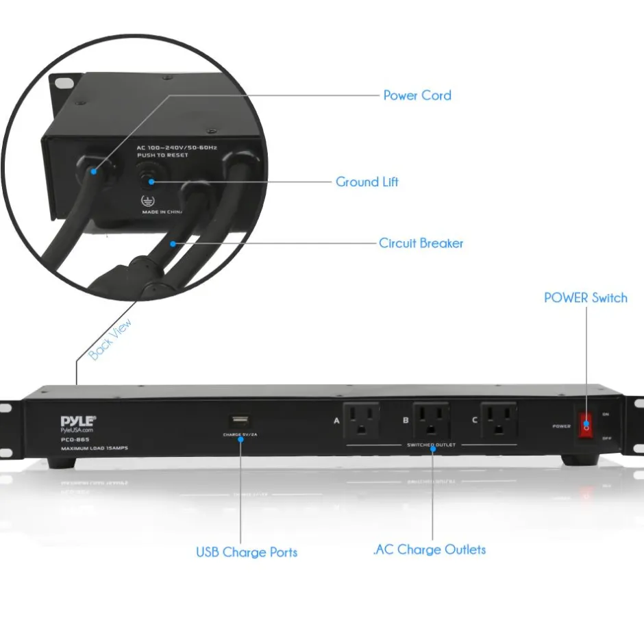 Rack Mount Power Conditioner with AC Outlets & USB<Pyle Discount