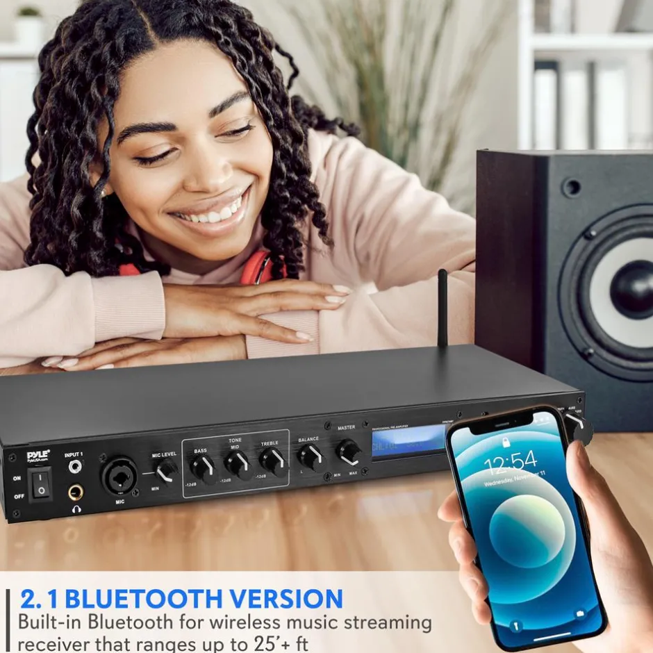 Rack Mount Pre-Amplifier - Bluetooth Streaming, Recording Mode, Metal Panel<Pyle