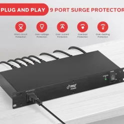 Rack Mount Surge Protector with Noise Filter & 9 Outlets<Pyle Discount