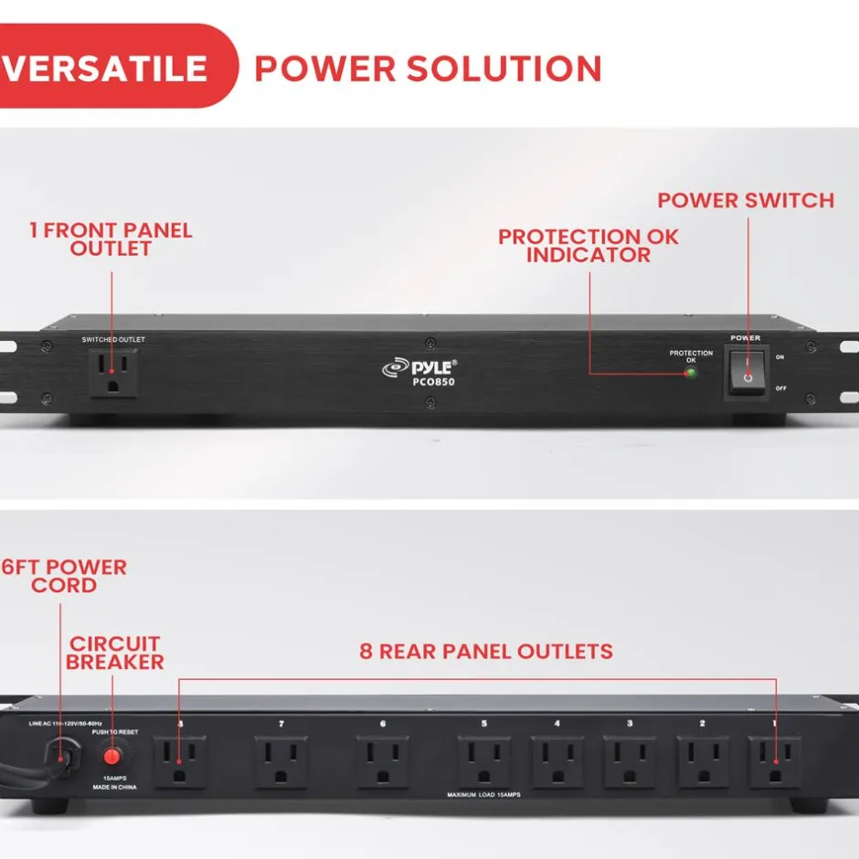Rack Mount Surge Protector with Noise Filter & 9 Outlets<Pyle Discount