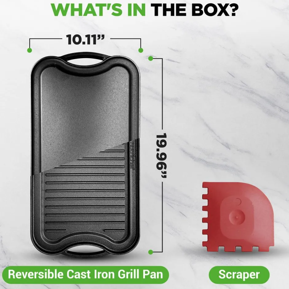 Reversible Cast Iron Griddle - Even Heat, Extra-Wide, Oven Safe<NutriChef Best