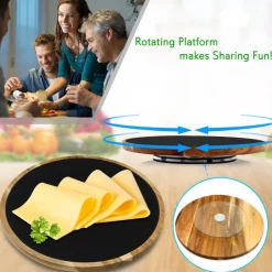 Rotating Cheese Board Set - Easy Serving - Acacia Wood & Slate Stone<NutriChef Best
