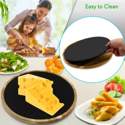 Rotating Cheese Board Set - Easy Serving - Acacia Wood & Slate Stone<NutriChef Best