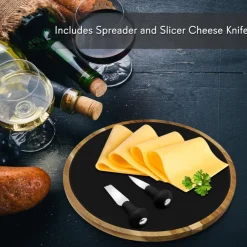 Rotating Cheese Board Set - Easy Serving - Acacia Wood & Slate Stone<NutriChef Best