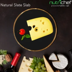 Rotating Cheese Board Set - Easy Serving - Acacia Wood & Slate Stone<NutriChef Best
