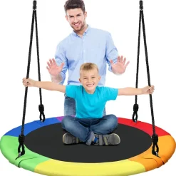 Saucer Swing 40" for Kids, Waterproof, Adjustable Ropes, Rainbow<SereneLife Sale