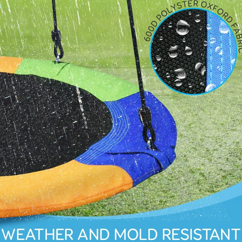 Saucer Swing 40" for Kids, Waterproof, Adjustable Ropes, Rainbow<SereneLife Sale