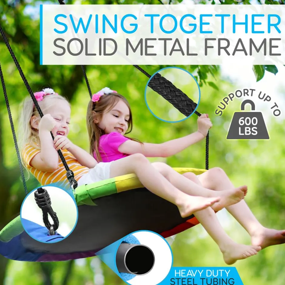 Saucer Swing 40" for Kids, Waterproof, Adjustable Ropes, Rainbow<SereneLife Sale