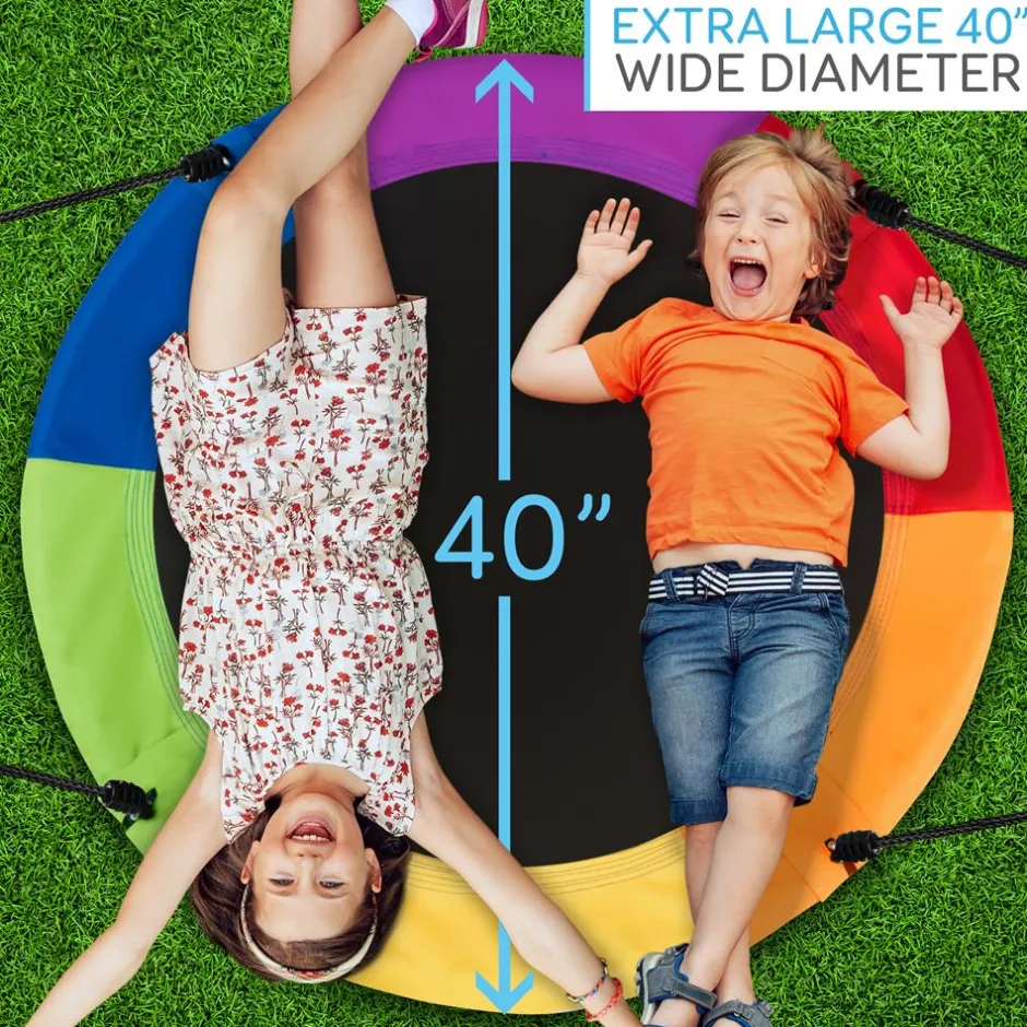 Saucer Swing 40" for Kids, Waterproof, Adjustable Ropes, Rainbow<SereneLife Sale