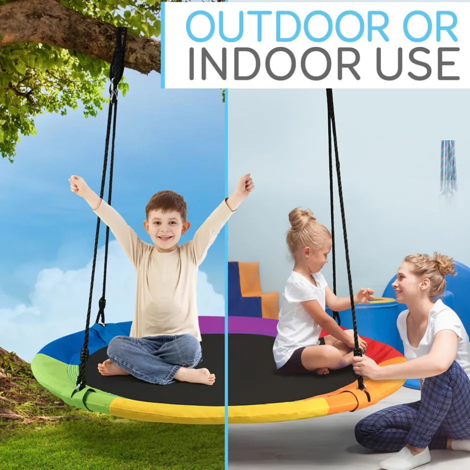 Saucer Swing 40" for Kids, Waterproof, Adjustable Ropes, Rainbow<SereneLife Sale