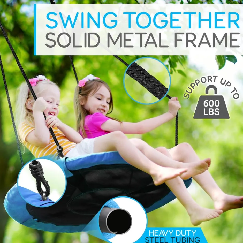 Saucer Swing 40" for Kids, Waterproof, Padded Frame, Blue<SereneLife Online