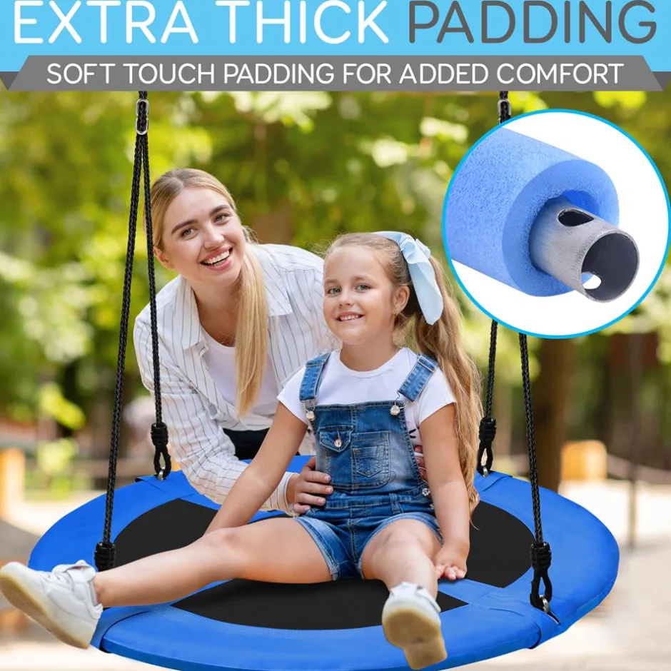 Saucer Swing 40" for Kids, Waterproof, Padded Frame, Blue<SereneLife Online