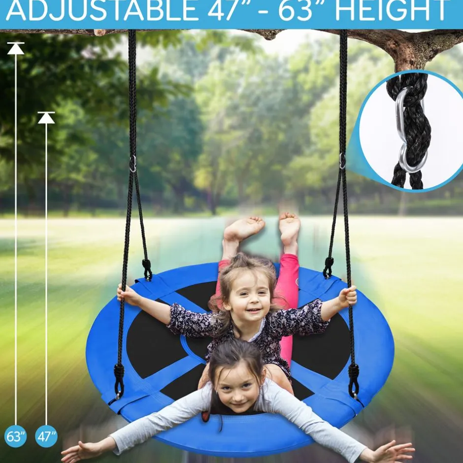 Saucer Swing 40" for Kids, Waterproof, Padded Frame, Blue<SereneLife Online