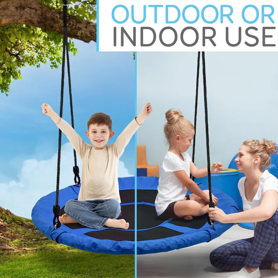 Saucer Swing 40" for Kids, Waterproof, Padded Frame, Blue<SereneLife Online