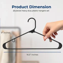 Premium 20 Pack Plastic Hangers, Lightweight, Durable, Space Saving Clothes Organizers, Suitable for Shirts, Sweaters, Hoodies, Dresses, Kids Clothes, Good For Home Organization (Black)<SereneLife